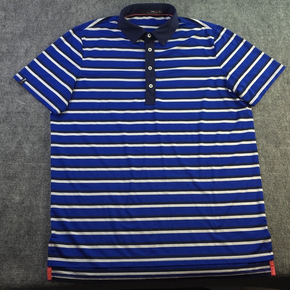 RLX Ralph Lauren Other - RLX Ralph Lauren Polo Large Blue Striped Performance Golf Short Sleeve Logo